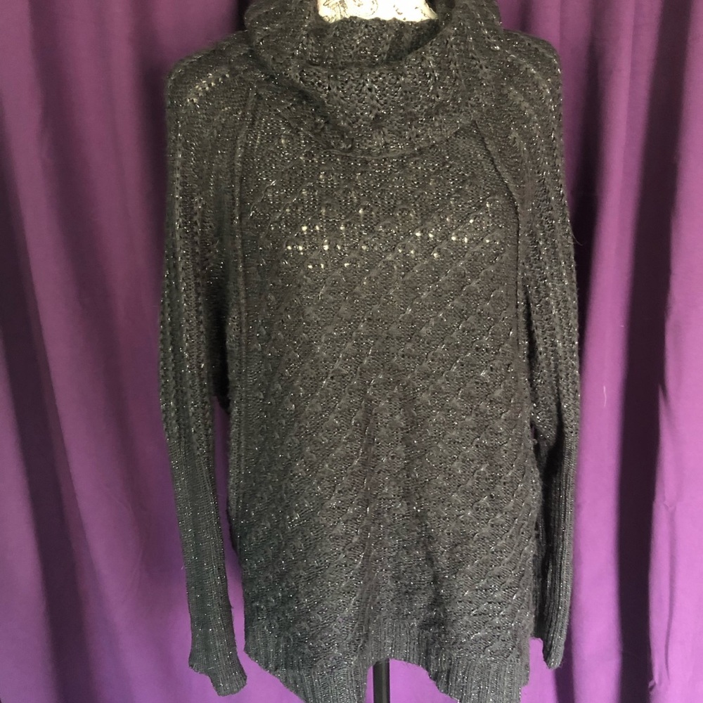 Shimmering grey cowl neck knit sweater